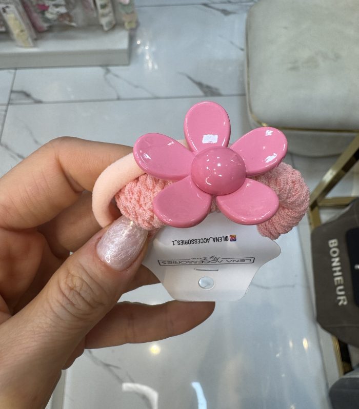 Yavruağzı pembe papatya ikili lastikli tok