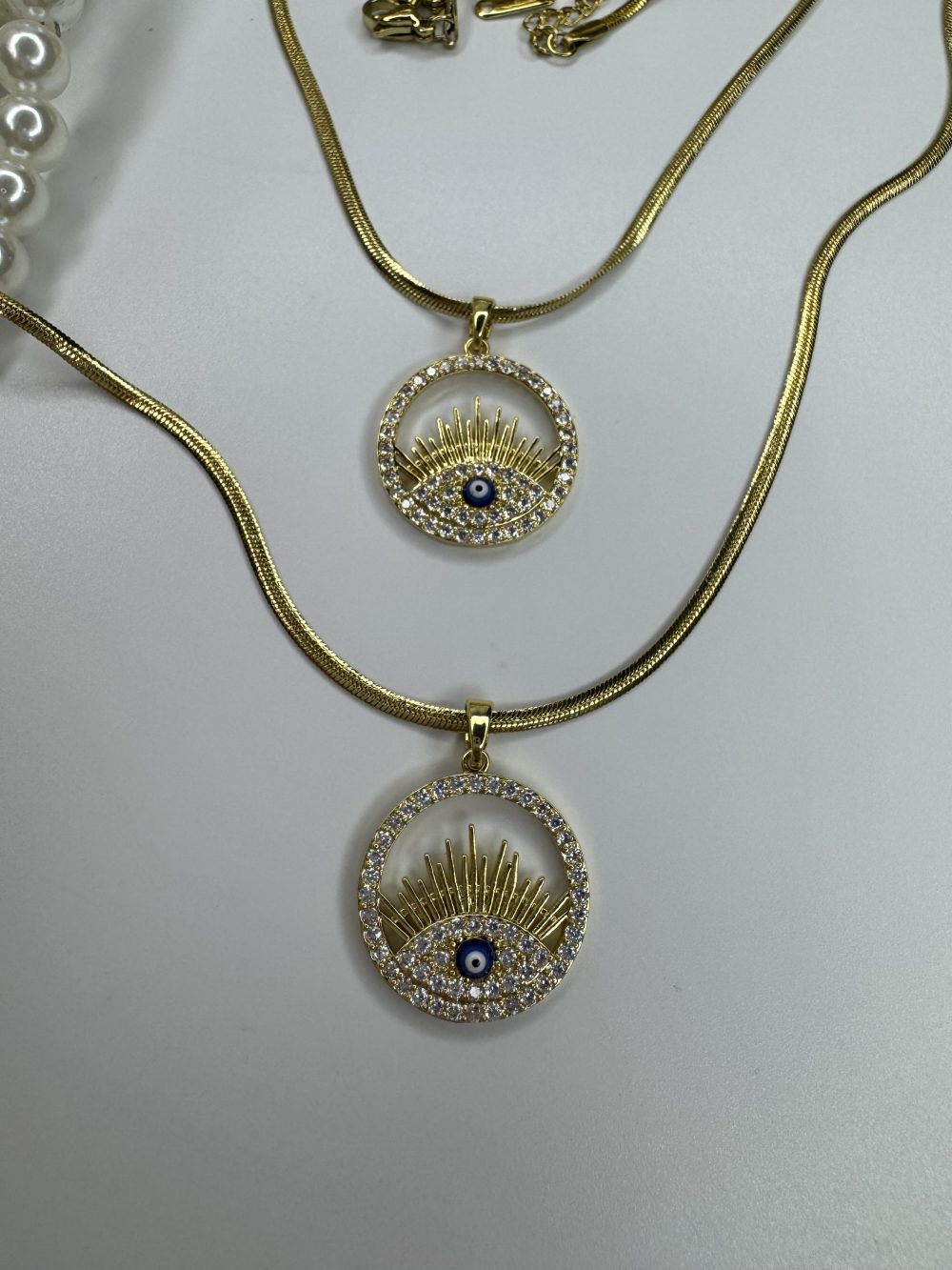 Nazarlı Gold Taşlı çelik kolye