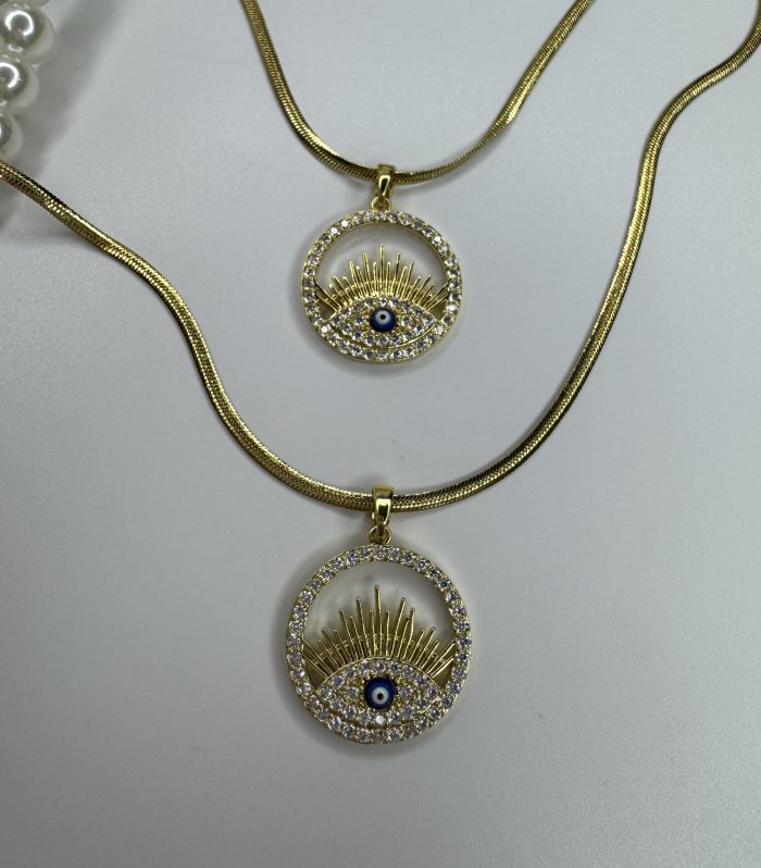Nazarlı Gold Taşlı çelik kolye