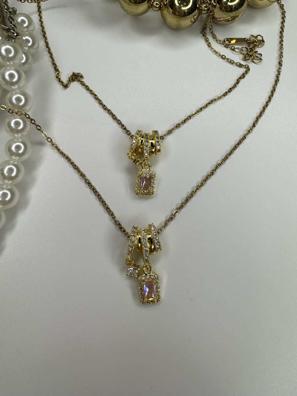 Çelik Gold Pembe Baget Taşlı Kolye - Görsel 2