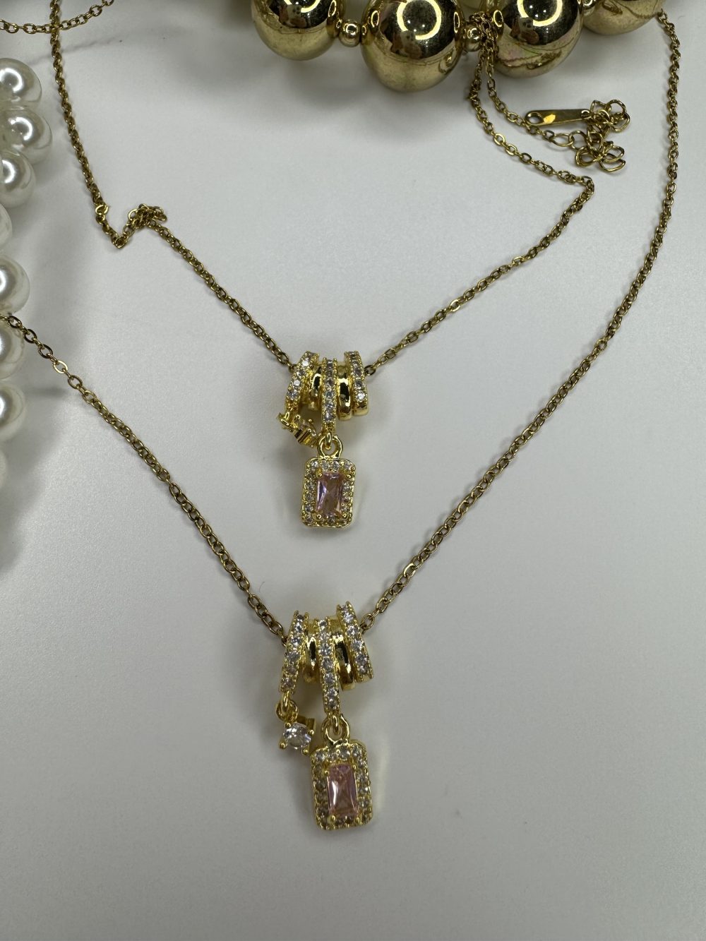 Çelik Gold Pembe Baget Taşlı Kolye