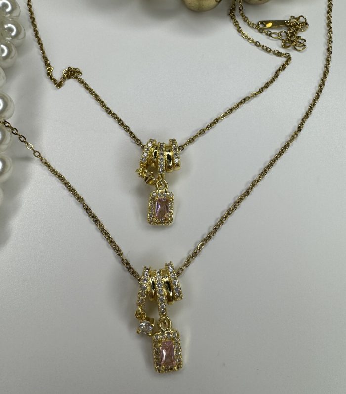 Çelik Gold Pembe Baget Taşlı Kolye