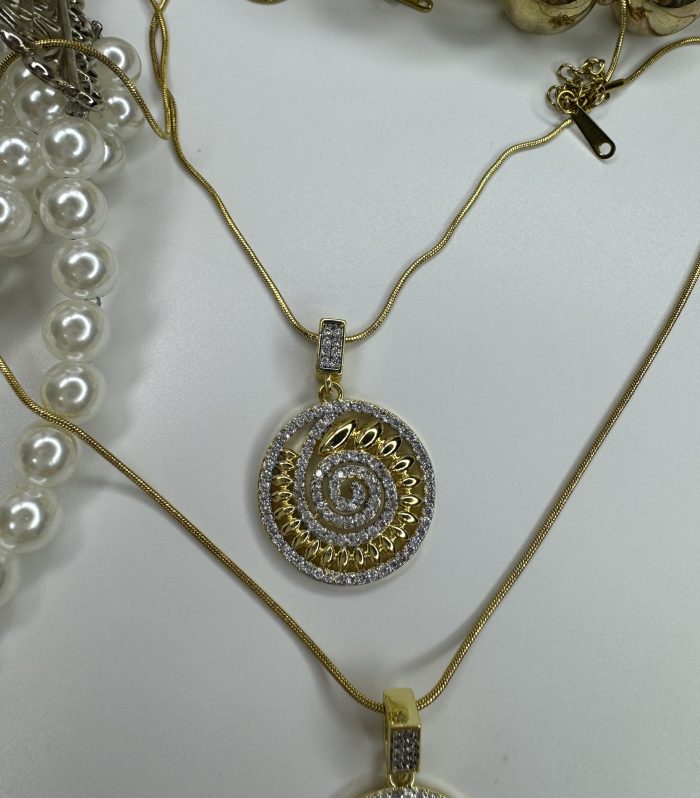 Çelik Gold Yuvarlak Taşlı Kolye
