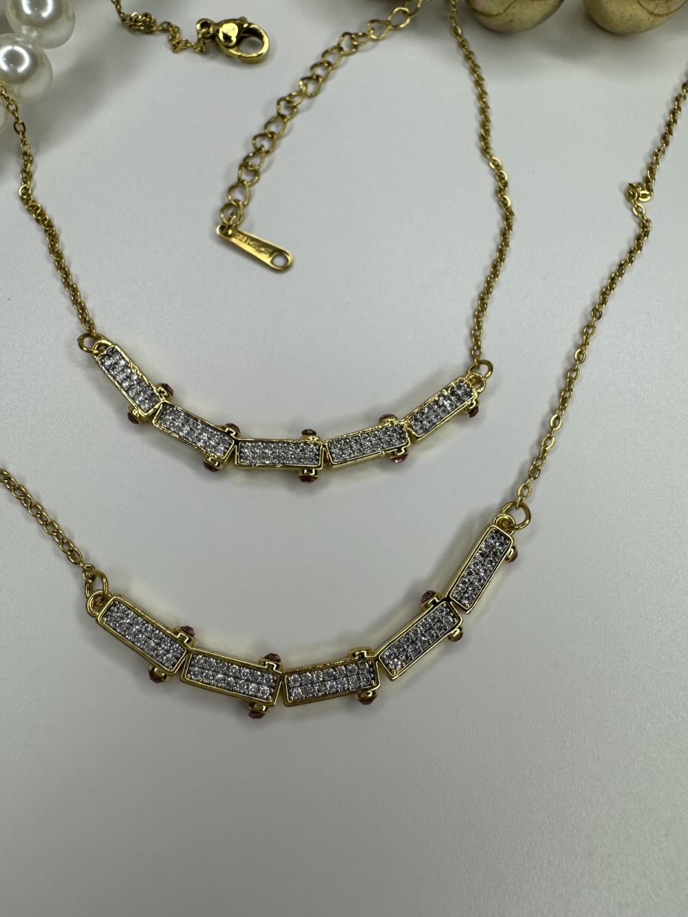 Gold Taşlı Çelik Kolye - Görsel 2