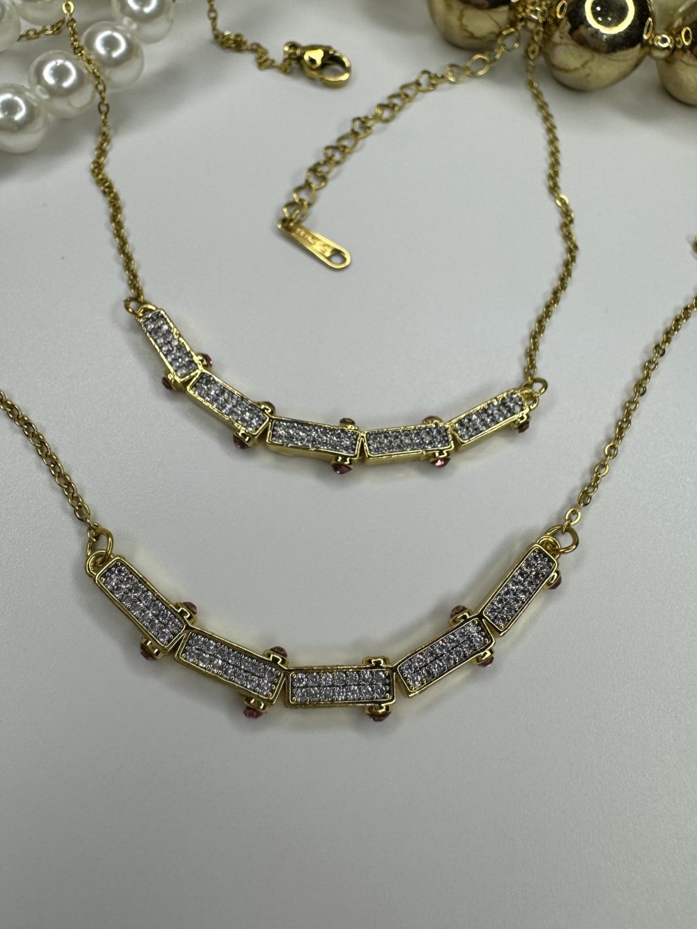 Gold Taşlı Çelik Kolye