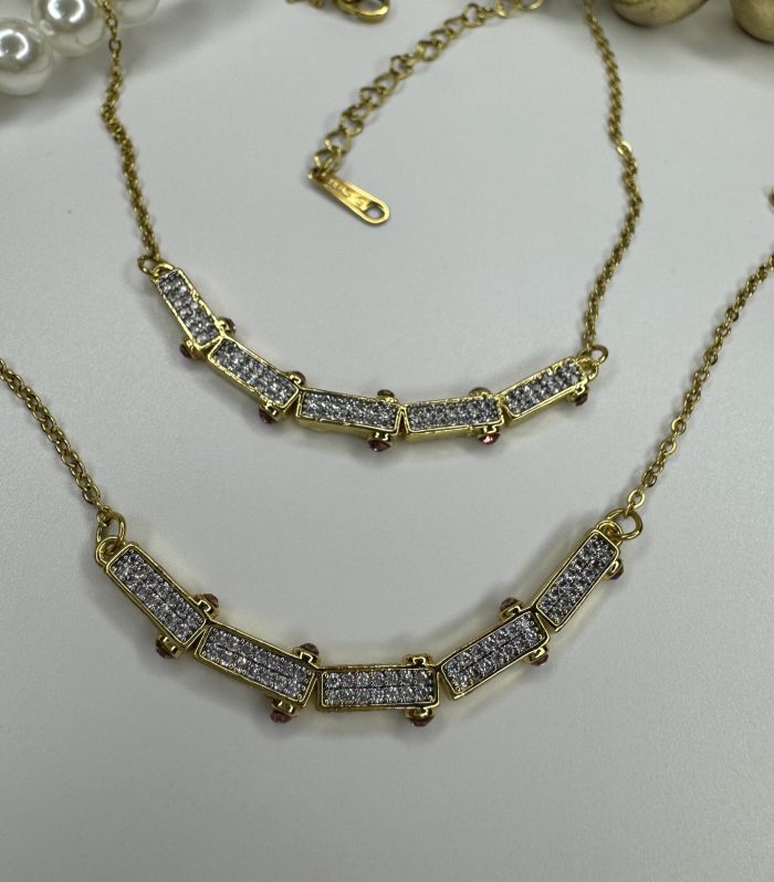 Gold Taşlı Çelik Kolye