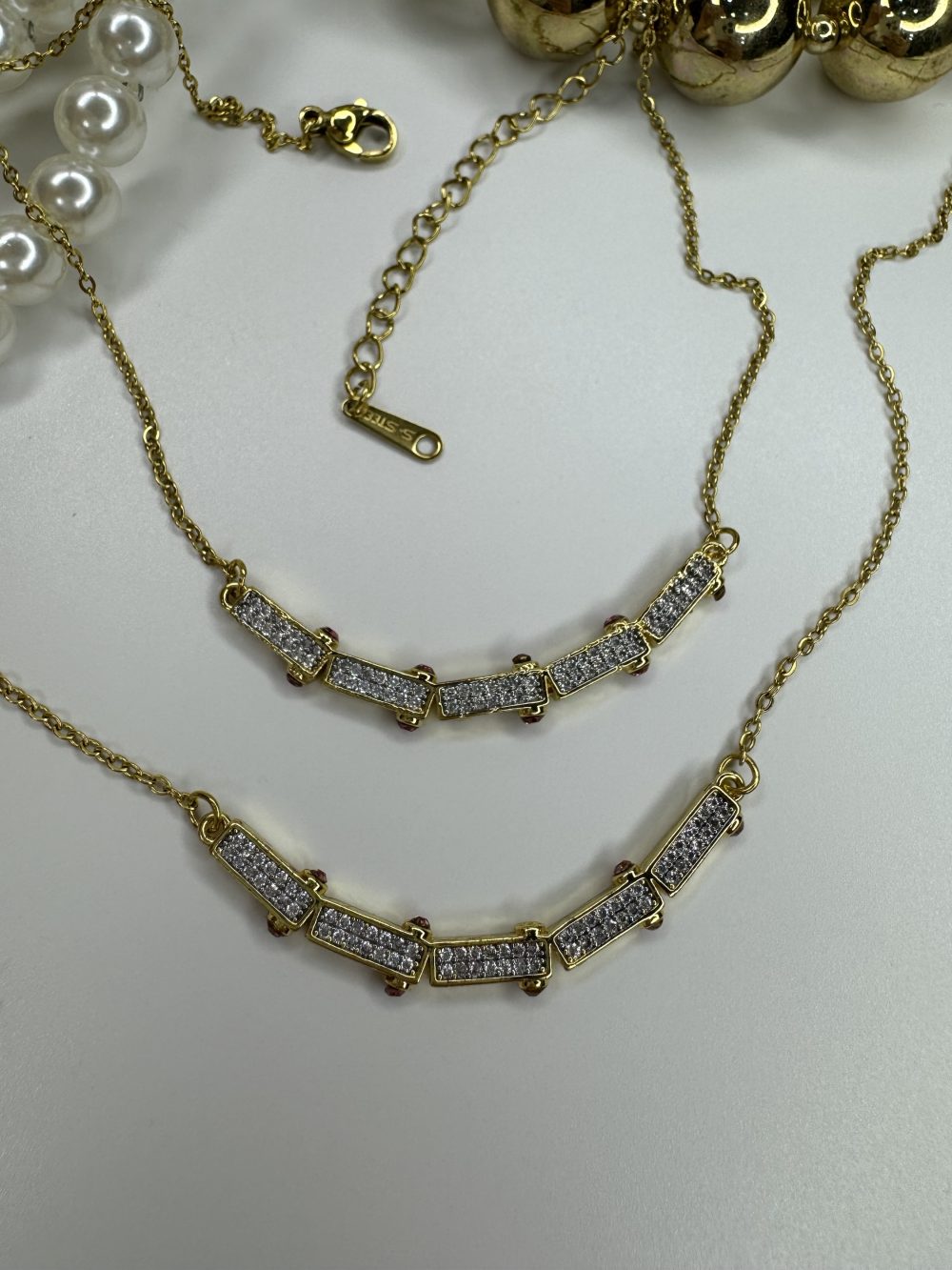 Gold Taşlı Çelik Kolye - Görsel 4