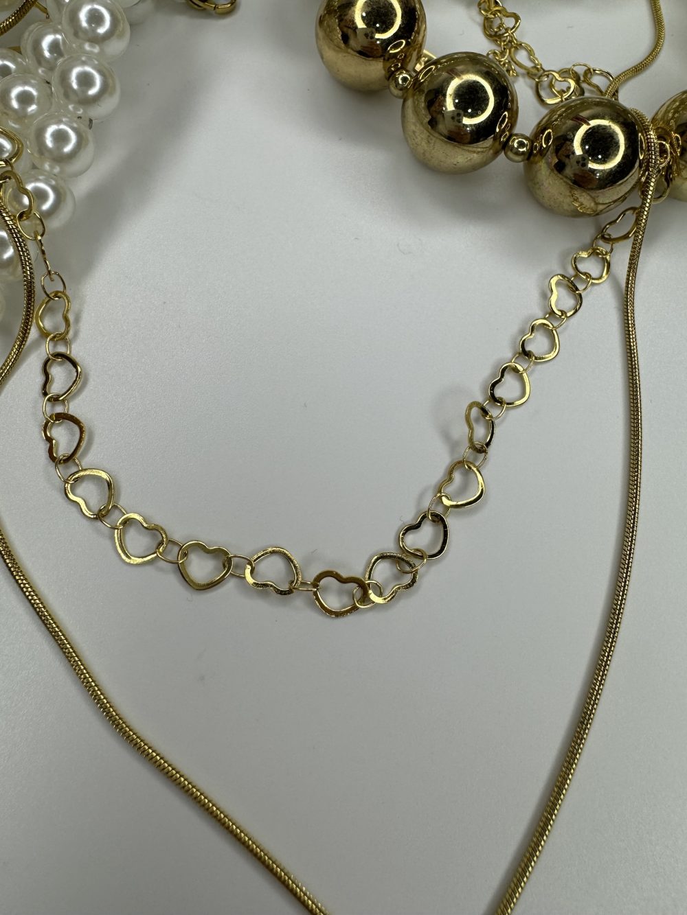 Çelik Gold Çift Sıra Baget Taşlı Kalp Kolye
