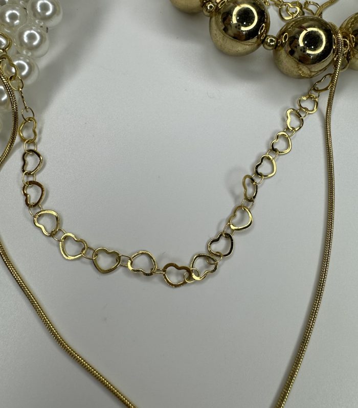 Çelik Gold Çift Sıra Baget Taşlı Kalp Kolye