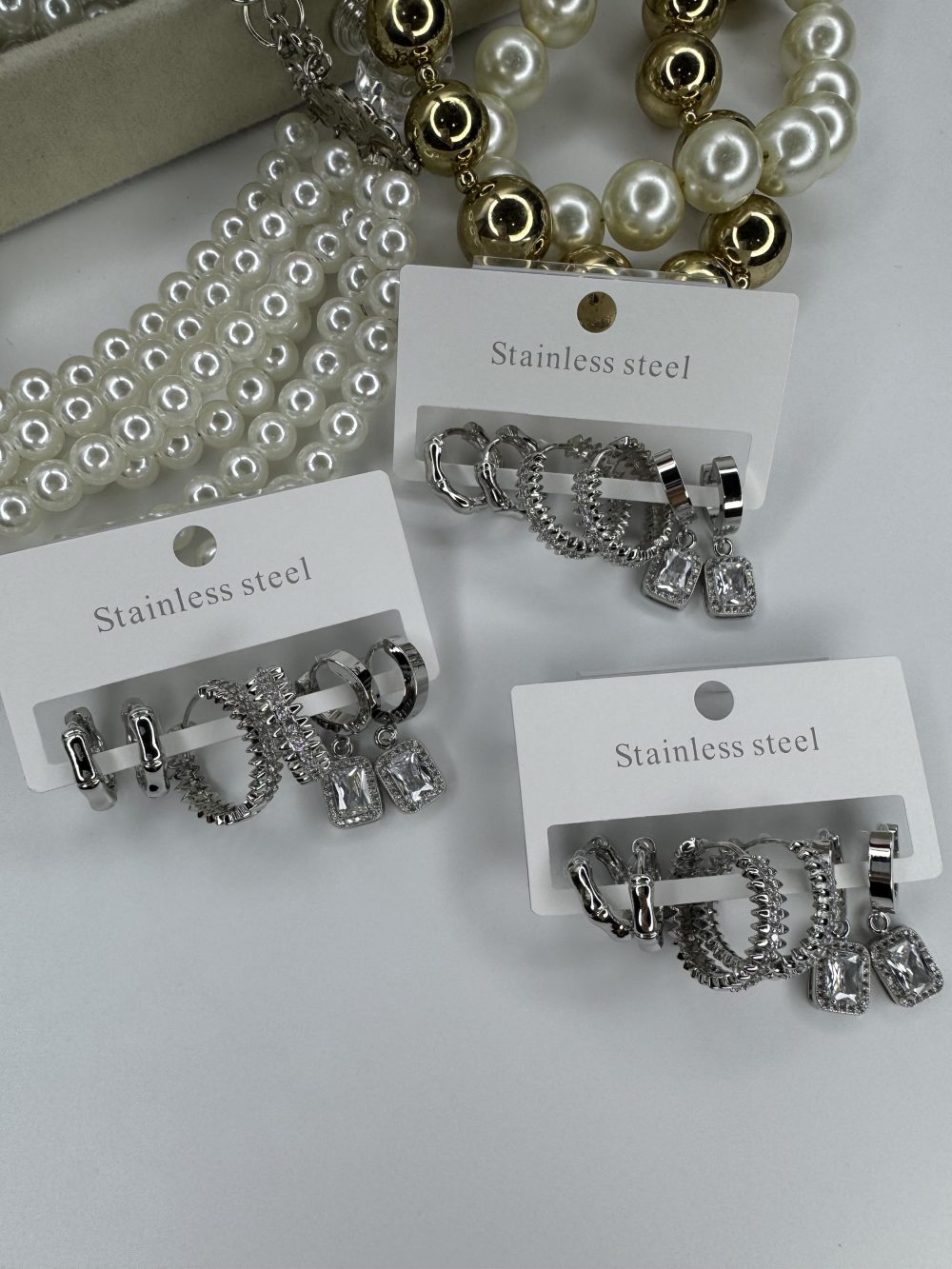 Silver baget Taşlı altılı Küpe - Görsel 3