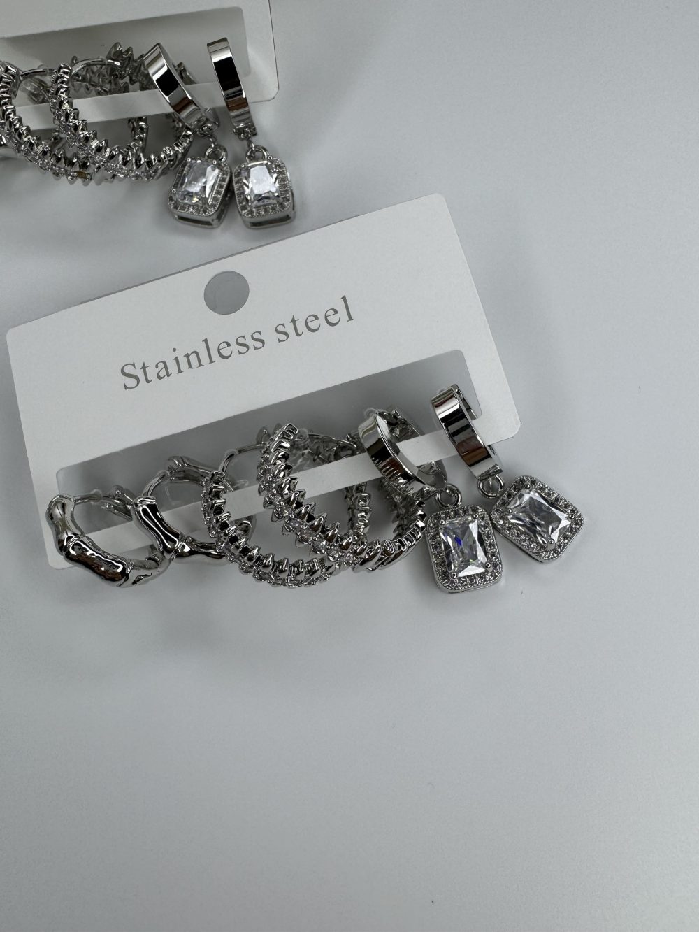 Silver baget Taşlı altılı Küpe - Görsel 2