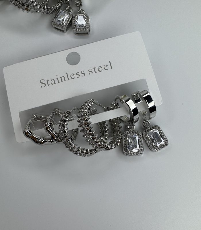 Silver baget Taşlı altılı Küpe