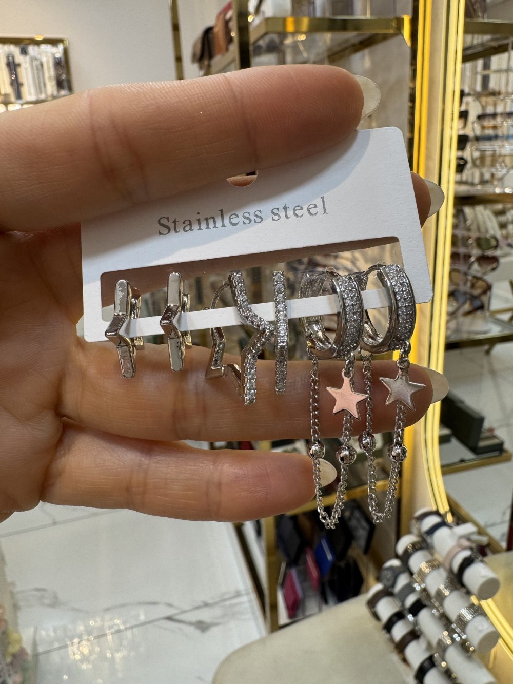 Silver Çoklu Yıldız Küpe