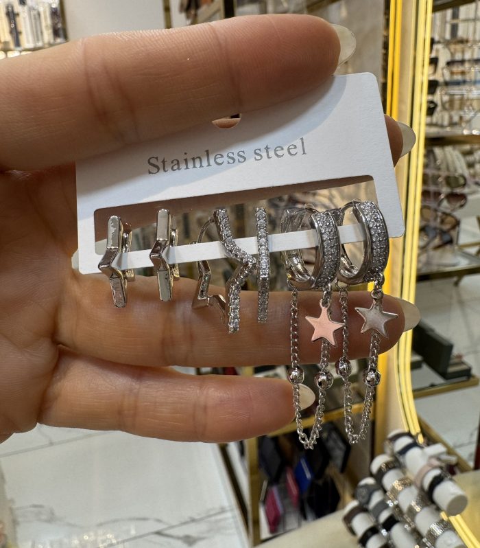 Silver Çoklu Yıldız Küpe