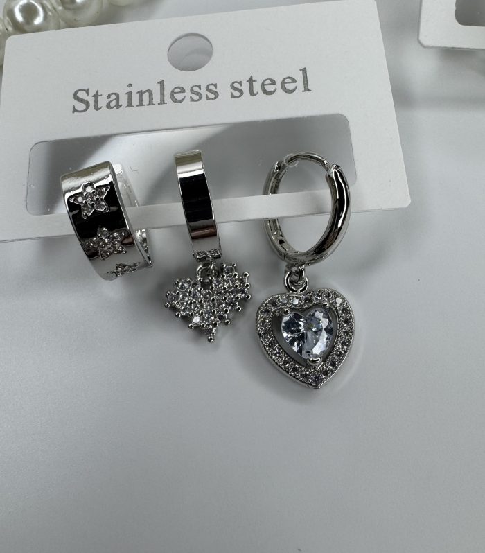 Silver Kap Detay üçlü Küpe