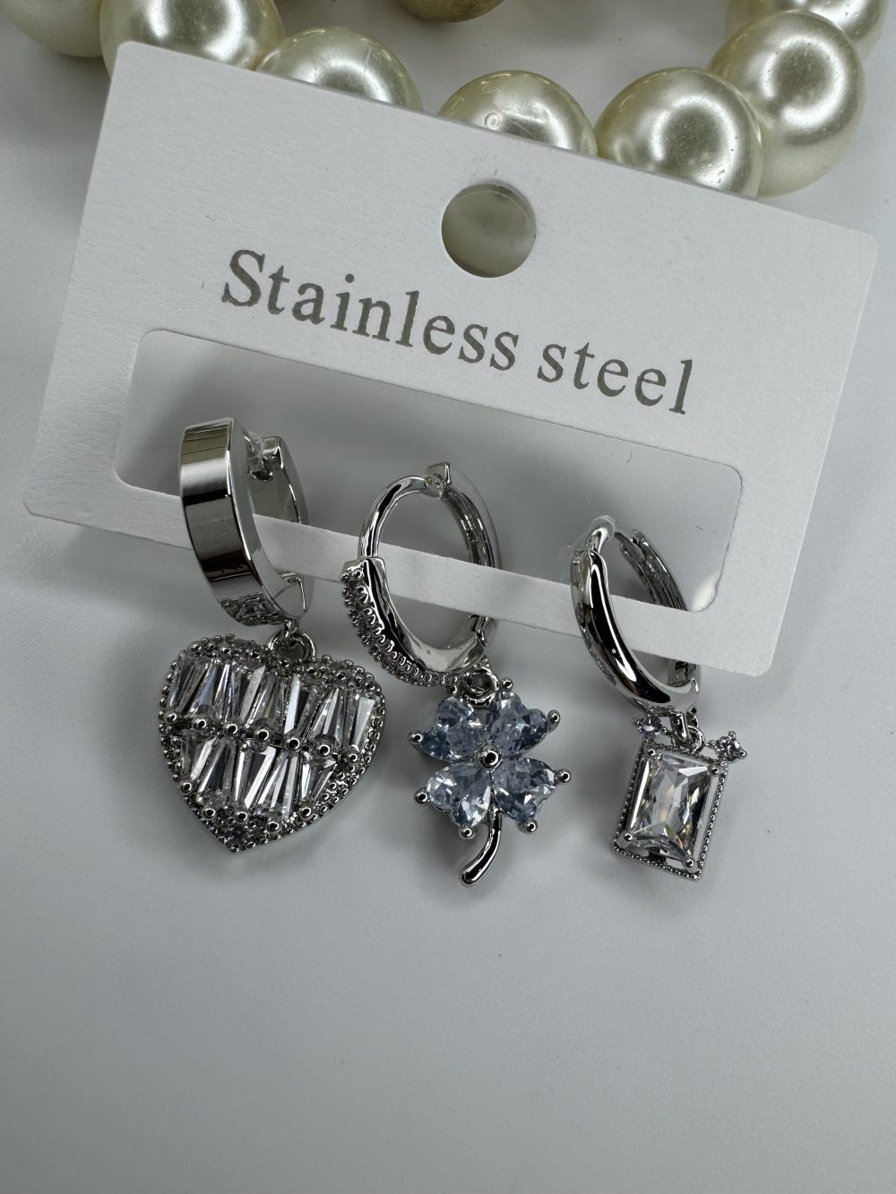 Silver Baget taşlı kalp Küpe