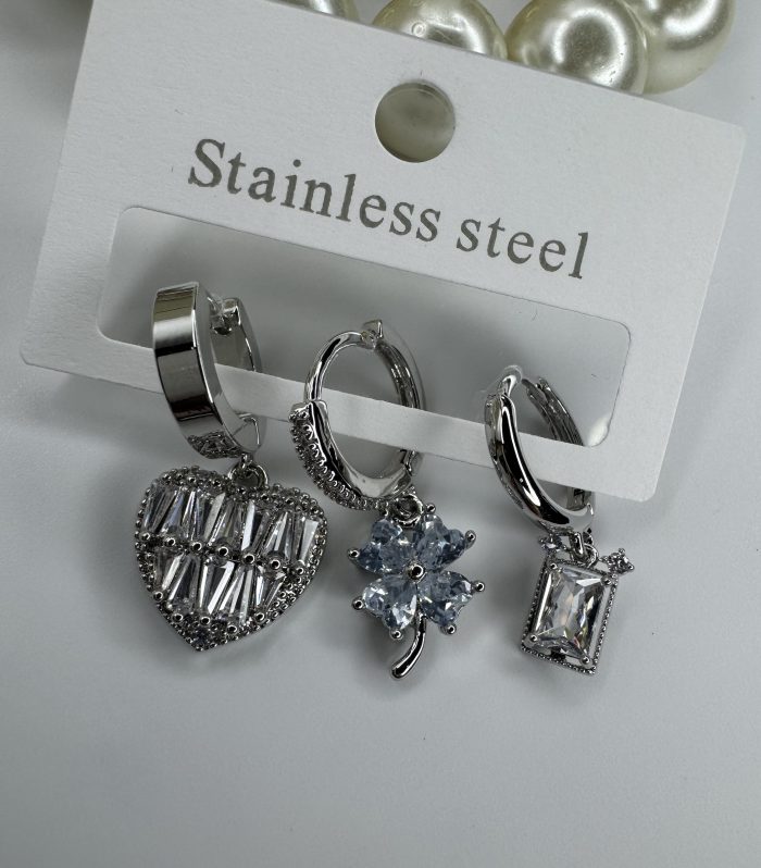 Silver Baget taşlı kalp Küpe