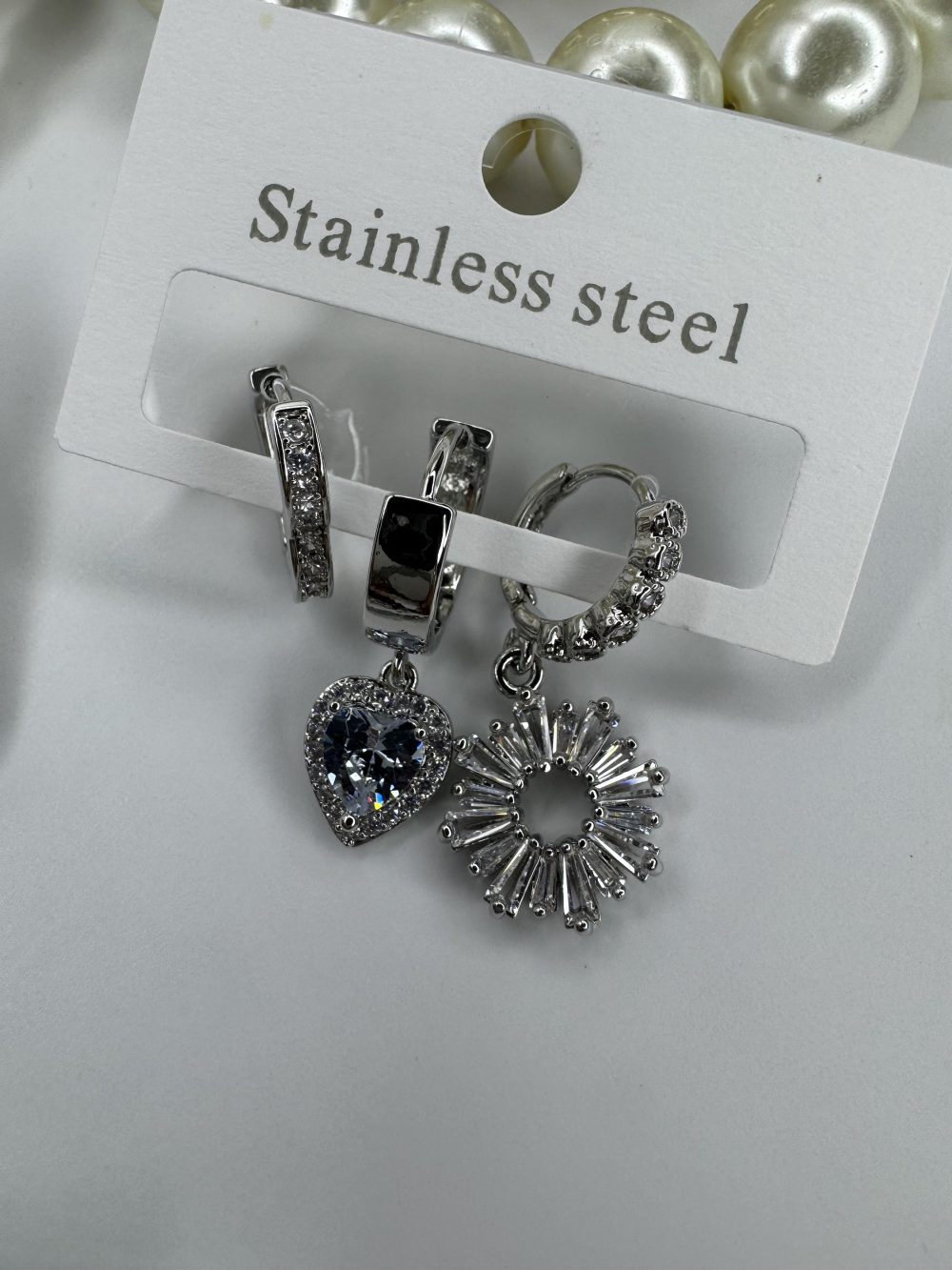 Silver Taşlı üçlü Küpe