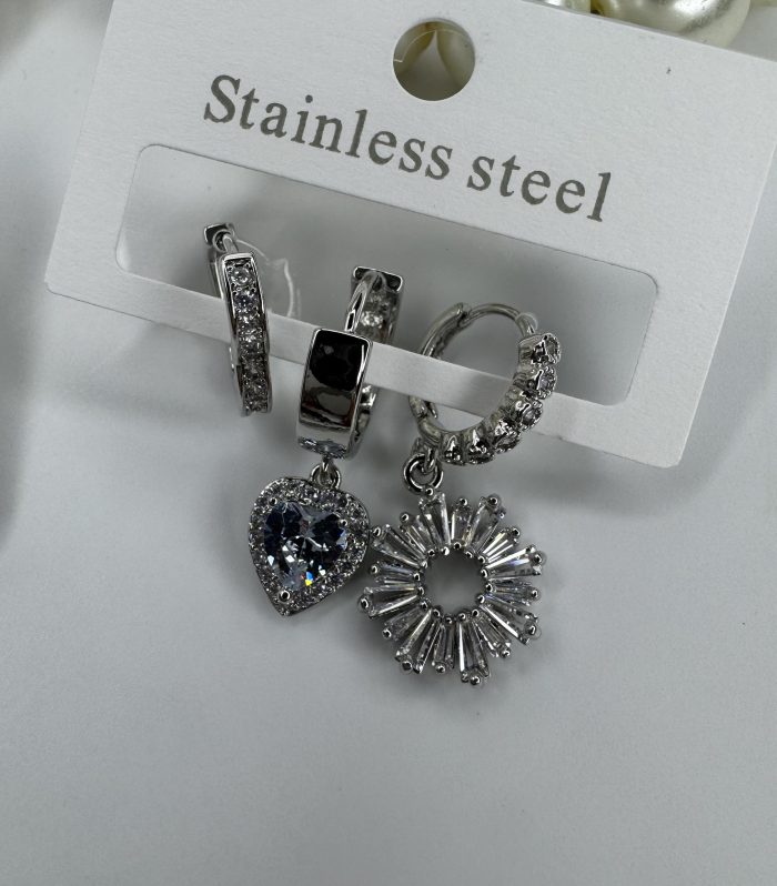 Silver Taşlı üçlü Küpe