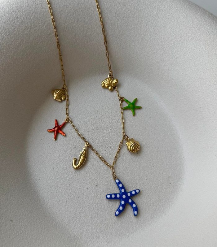 Mavi Deniz yıldızı Gold Çelik Kolye