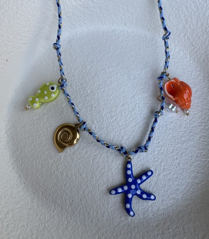 Mavi denizyıldızı çelik charm kolye