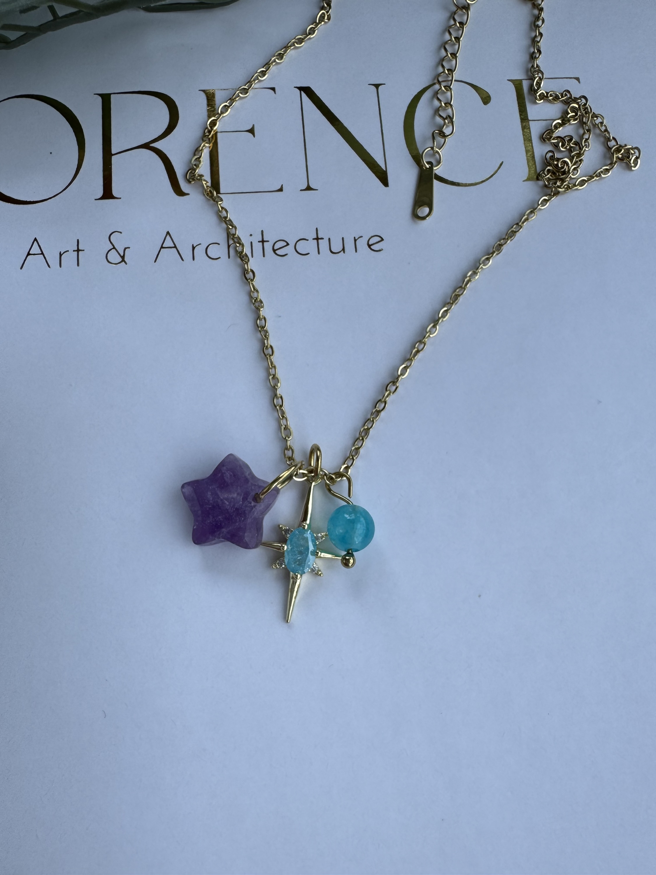 Çelik mor  ve mavi yıldız kolye