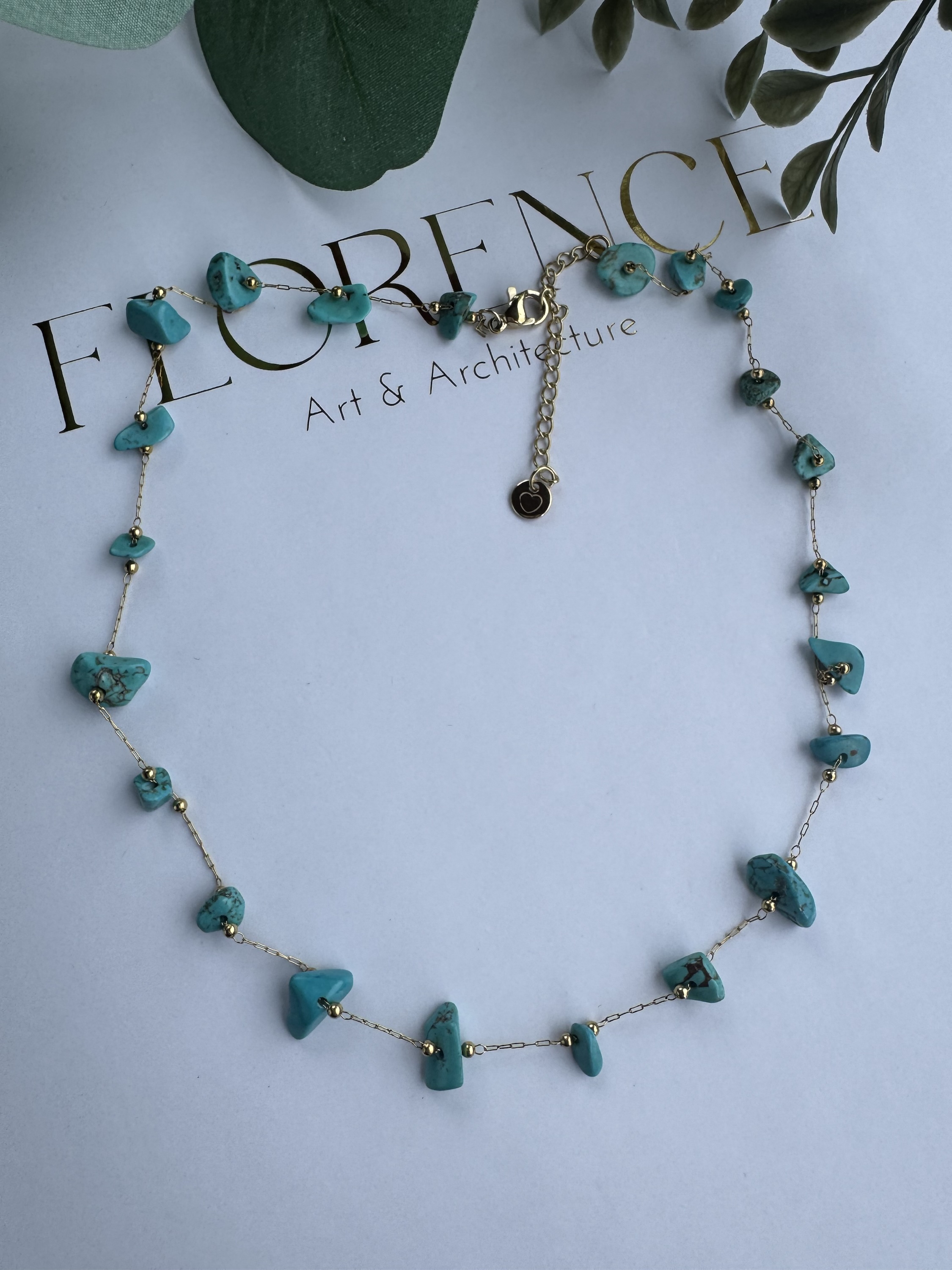 Çelik turkuaz doğaltaş kolye